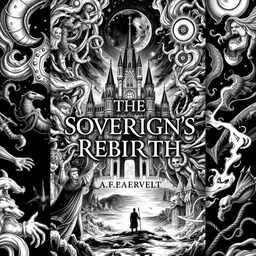 A novel cover design in striking black and white featuring the title 'THE SOVEREIGN'S REBIRTH' prominently displayed at the center