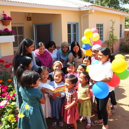 A heartwarming scene at Kashana Orphanage, where a group of volunteers from the Kindness Task Force is joyfully interacting with children