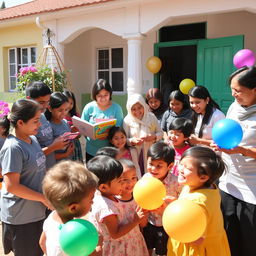 A heartwarming scene at Kashana Orphanage, where a group of volunteers from the Kindness Task Force is joyfully interacting with children