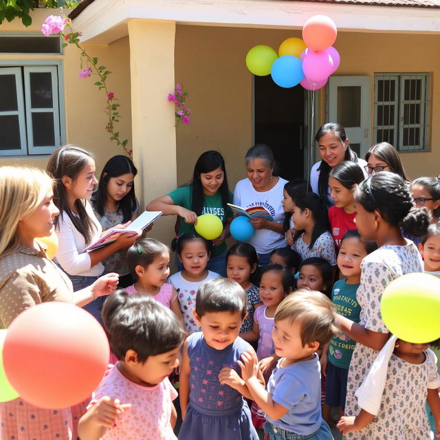 A heartwarming scene at Kashana Orphanage, where a group of volunteers from the Kindness Task Force is joyfully interacting with children