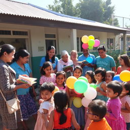 A heartwarming scene at Kashana Orphanage, where a group of volunteers from the Kindness Task Force is joyfully interacting with children