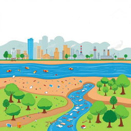 A simple and educational illustration illustrating pollution in various environments