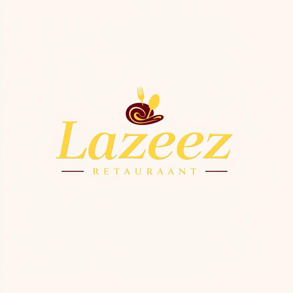 A luxurious and modern logo design for a restaurant named 'Lazeez', featuring elegant typography that conveys a sense of deliciousness