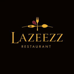 A luxurious and modern logo design for a restaurant named 'Lazeez', featuring elegant typography that conveys a sense of deliciousness