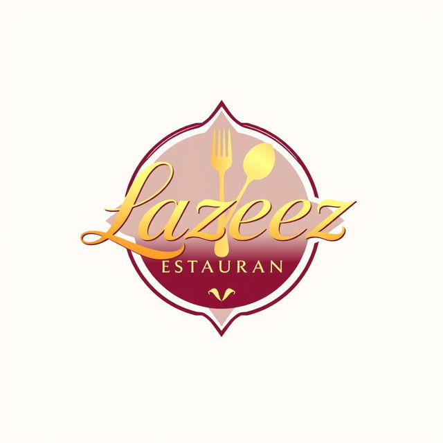 A luxurious and modern logo design for a restaurant named 'Lazeez', featuring elegant typography that conveys a sense of deliciousness