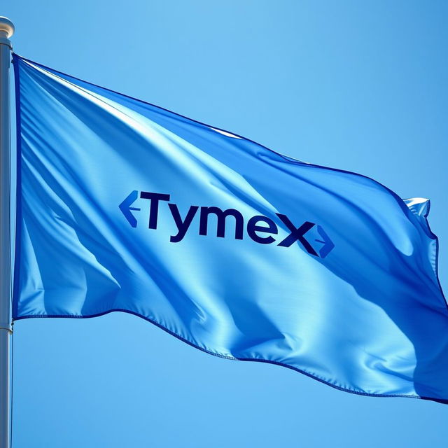 A detailed depiction of TymeX's company flag, designed in a vibrant technology blue color