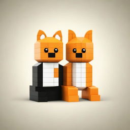 This is a high-quality digital art image that shows a bear and a fox made entirely out of LEGO bricks