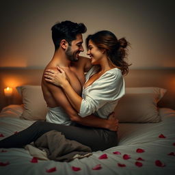 A sensual and intimate scene depicting a couple in a loving embrace during missionary position, expressing deep emotional connection and tenderness