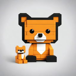 This is a high-quality digital art image that shows a bear and a fox made entirely out of LEGO bricks