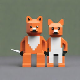 This is a high-quality digital art image that shows a bear and a fox made entirely out of LEGO bricks