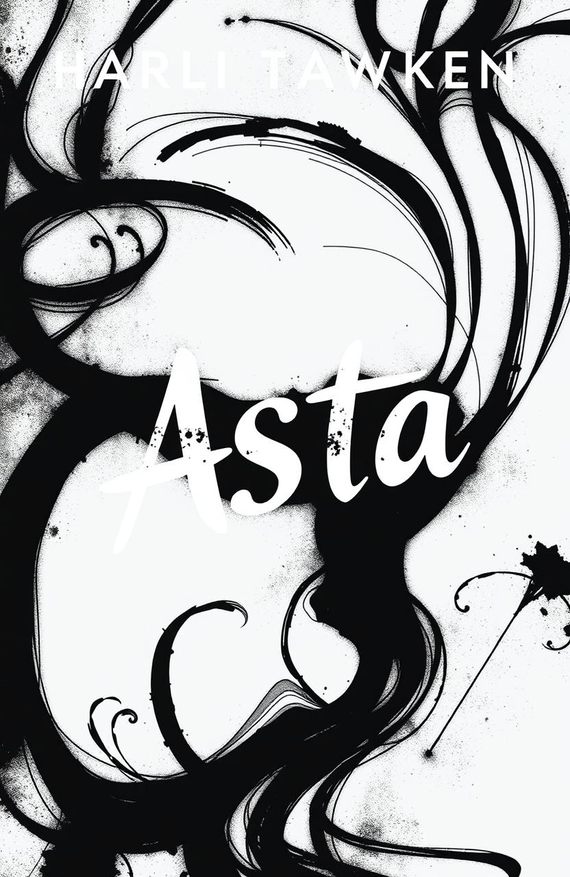 A striking and captivating novel cover design for the title 'Asta', featuring a bold black and white color scheme