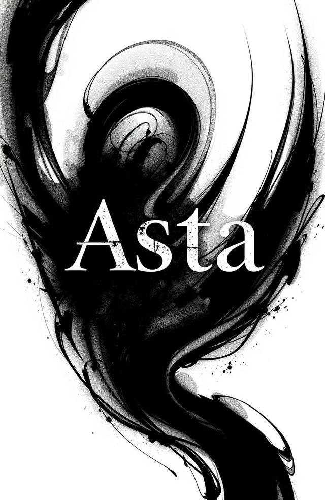 A striking and captivating novel cover design for the title 'Asta', featuring a bold black and white color scheme