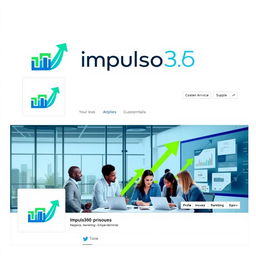 A vibrant and professional profile and cover image for a Facebook page named 'Impulso360: Negocios, Marketing y Emprendimiento'