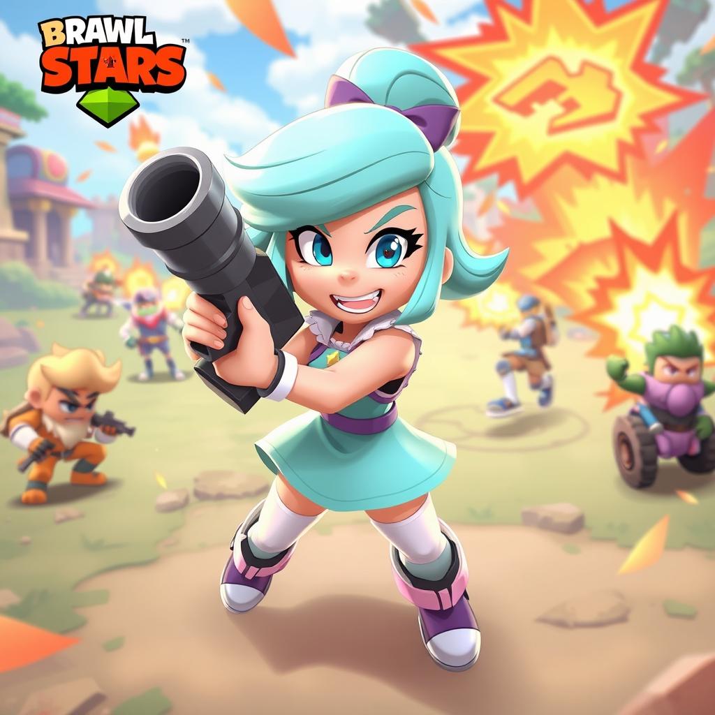 A dynamic and action-packed scene featuring Piper from Brawl Stars, an animated character with a playful yet fierce expression