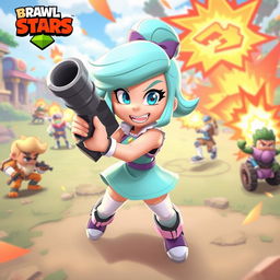 A dynamic and action-packed scene featuring Piper from Brawl Stars, an animated character with a playful yet fierce expression