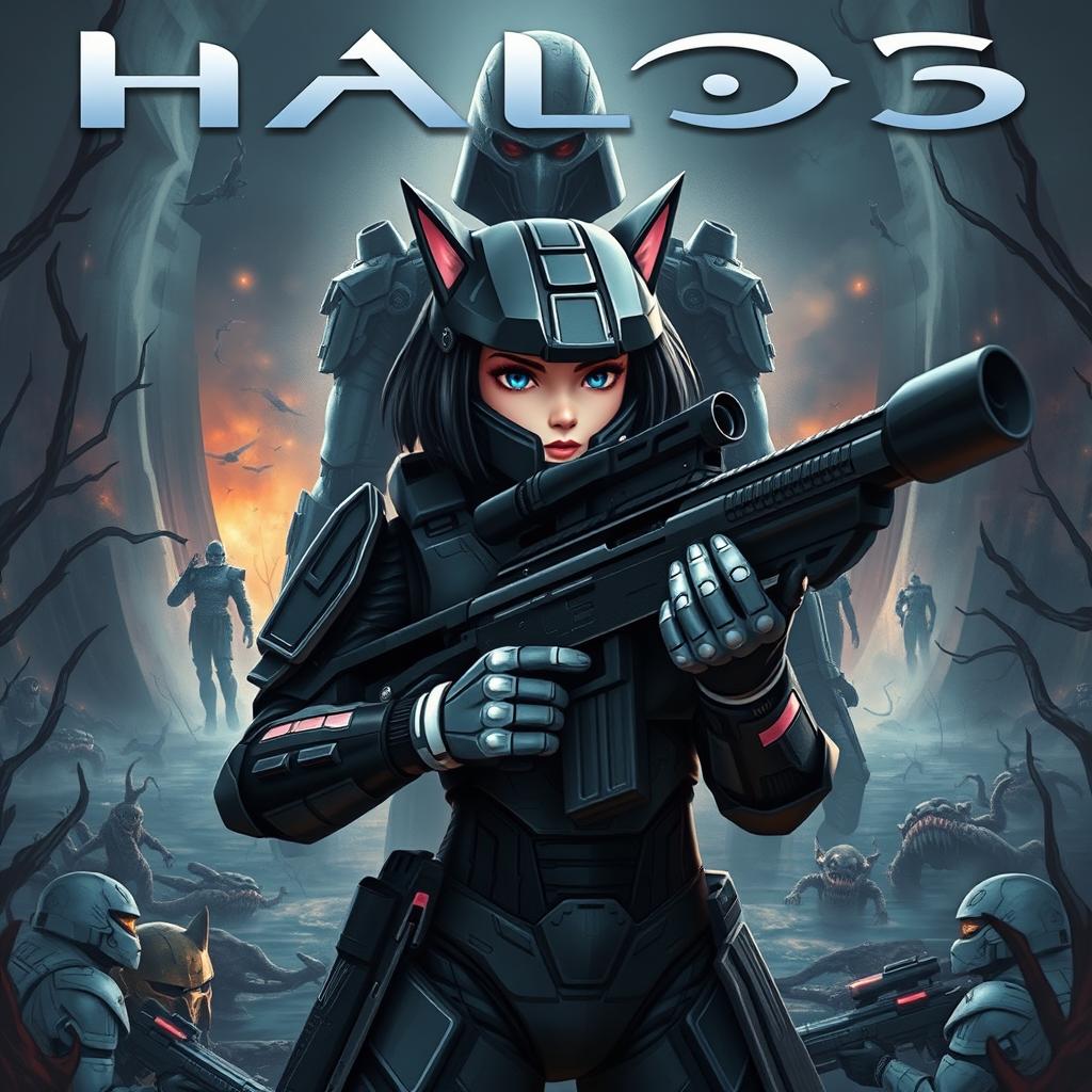 A thrilling Halo style cover showcasing an interstellar war between Spartans and the Covenant