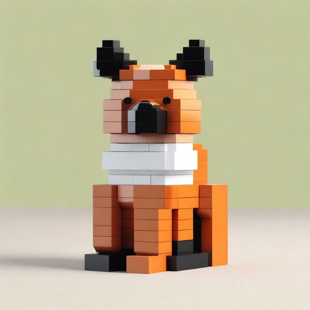 This high-quality digital art image showcases a bear and a fox created entirely from LEGO bricks