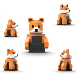 This high-quality digital art image showcases a bear and a fox created entirely from LEGO bricks