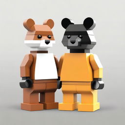 This high-quality digital art image showcases a bear and a fox created entirely from LEGO bricks