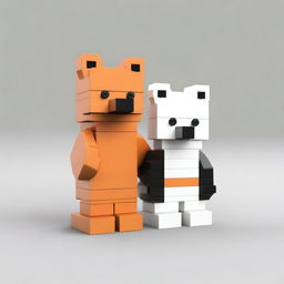 This high-quality digital art image showcases a bear and a fox created entirely from LEGO bricks