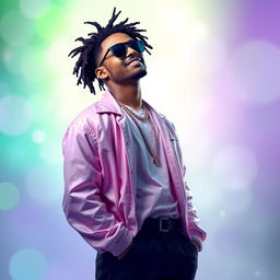 An artistic representation of a modern rap artist, inspired by HDK (Hijo del King), standing confidently with a stylish, contemporary outfit