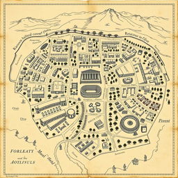 A detailed and intricate illustration of ancient Greek city plans, showcasing a typical layout of a Hellenic city