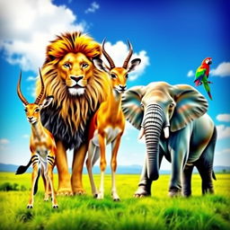 A beautiful scene featuring two pairs of different animals standing together