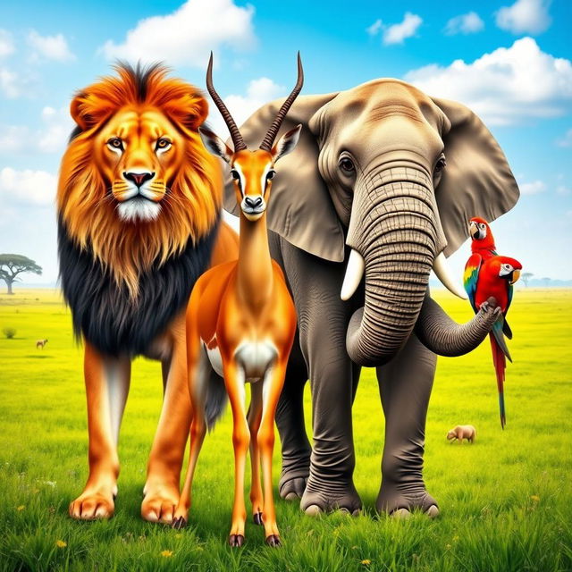 A beautiful scene featuring two pairs of different animals standing together