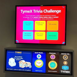 A digital display screen showcasing the 'TymeX Trivia Challenge', designed with vibrant graphics that capture the excitement of the competition