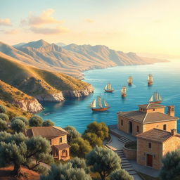 A collection of ancient-style landscape depictions of the Gulf of Corinth, capturing its breathtaking beauty and historical significance