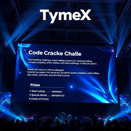 A striking visual of a huge screen displayed at a venue featuring the 'CodeCracker Challenge' event