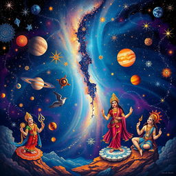An artistic representation of the Milky Way galaxy in the context of Hindu mythology
