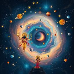 An artistic representation of the Milky Way galaxy in the context of Hindu mythology