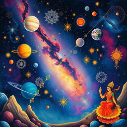 An artistic representation of the Milky Way galaxy in the context of Hindu mythology
