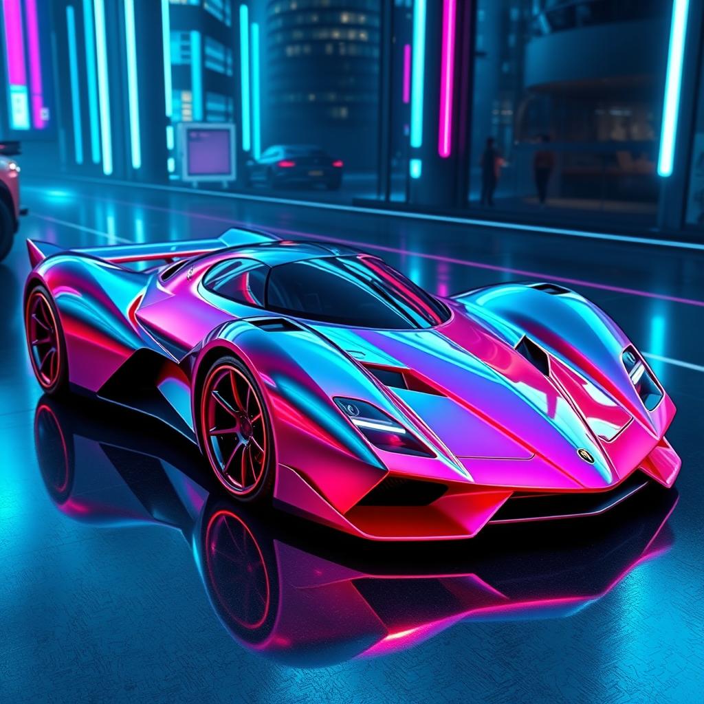 A futuristic supercar inspired by 1990s design, featuring smooth, aerodynamic lines and a sleek silhouette