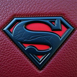 A realistic Superman logo designed with a leather texture, showcasing high details to imitate the look of real leather