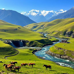 A picturesque village in Nepal, showcasing a panoramic view of lush green plains and rolling hills