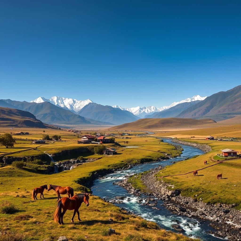 A picturesque village in Nepal, showcasing a panoramic view of lush green plains and rolling hills