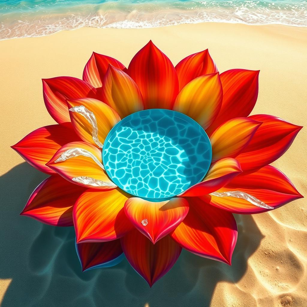 A highly realistic image of a flower design where the petals are depicted as waves of the sea, flowing seamlessly