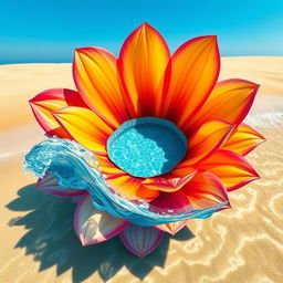 A highly realistic image of a flower design where the petals are depicted as waves of the sea, flowing seamlessly