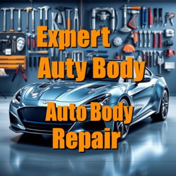 A professional poster for a car body repair job, showcasing a sleek, shiny car in the forefront
