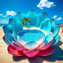 An incredibly realistic image of a flower design, where the petals are artistically created to mimic the rolling waves of the sea, with shades of deep blue and turquoise reflecting the natural beauty of the ocean