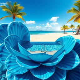 An incredibly realistic image of a flower design, where the petals are artistically created to mimic the rolling waves of the sea, with shades of deep blue and turquoise reflecting the natural beauty of the ocean