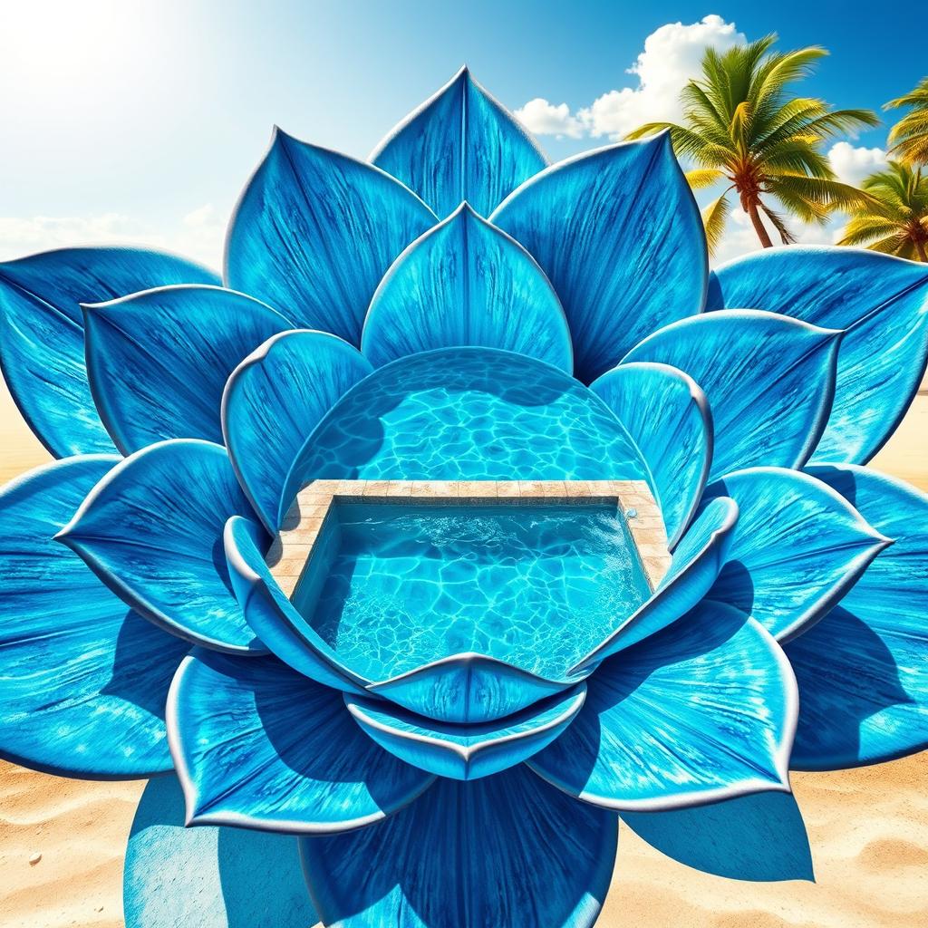 An incredibly realistic image of a flower design, where the petals are artistically created to mimic the rolling waves of the sea, with shades of deep blue and turquoise reflecting the natural beauty of the ocean