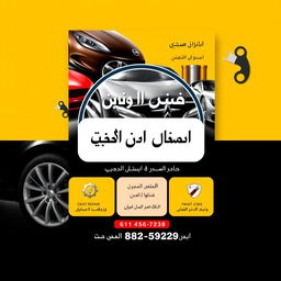 A visually appealing poster for a car repair shop featuring a sleek, modern design with a bright color palette