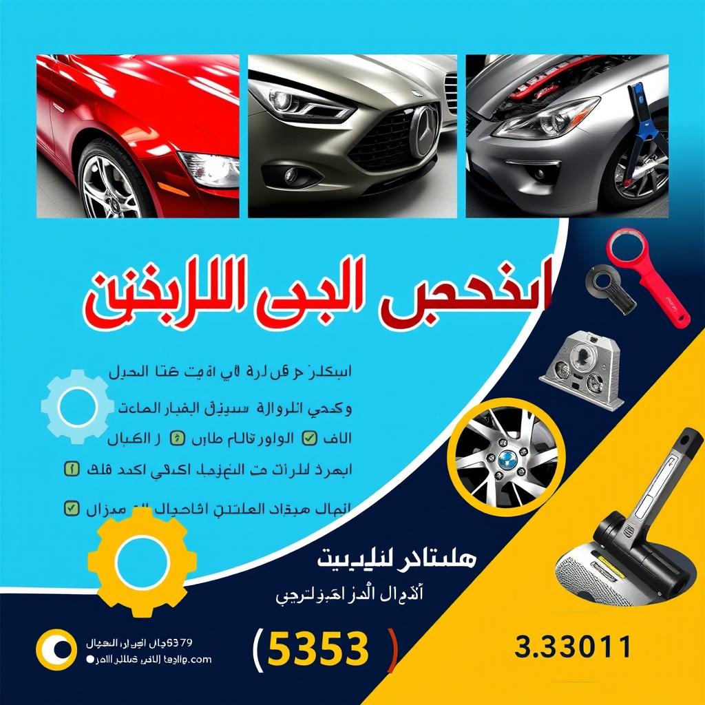 A visually appealing poster for a car repair shop featuring a sleek, modern design with a bright color palette