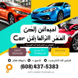 A visually appealing poster for a car repair shop featuring a sleek, modern design with a bright color palette