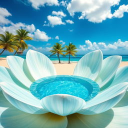 A breathtakingly realistic image showcasing a flower design where the petals are transformed into the lively surface of the sea, depicting shimmering blue and green waves as if in motion