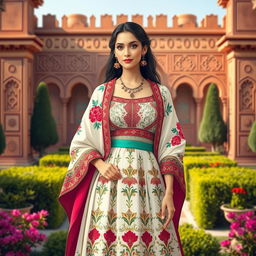 A beautiful and elaborate design of a Shirazi woman's traditional clothing, featuring intricate patterns and vibrant colors typical of Shiraz culture