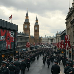 A dystopian version of London in an alternate history where Hitler won World War II